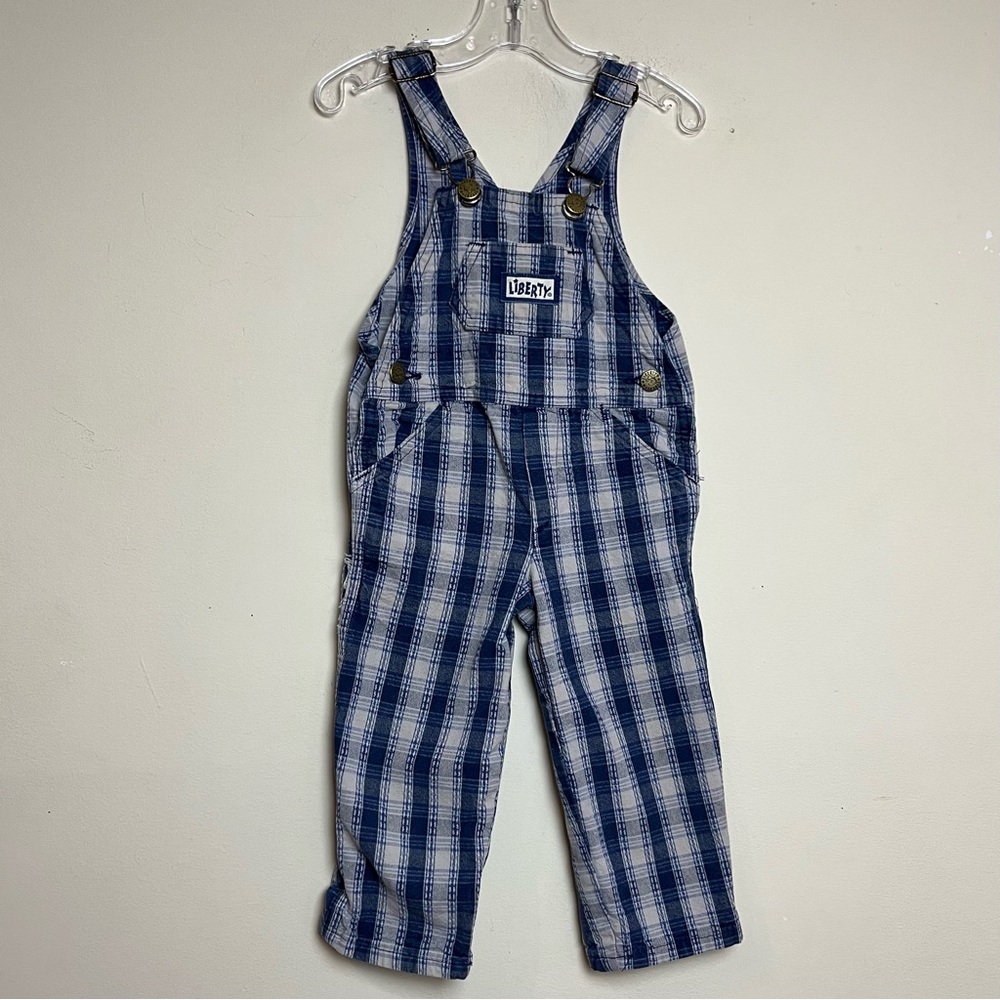 Liberty Baby Toddler Vintage Blue Plaid Overalls 2T 100% cotton